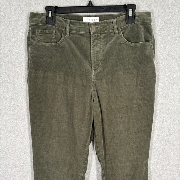LOFT Corduroy Pants 10 Cotton. Modal Stretch Ankle Army Olive Academia Career - Picture 2 of 10